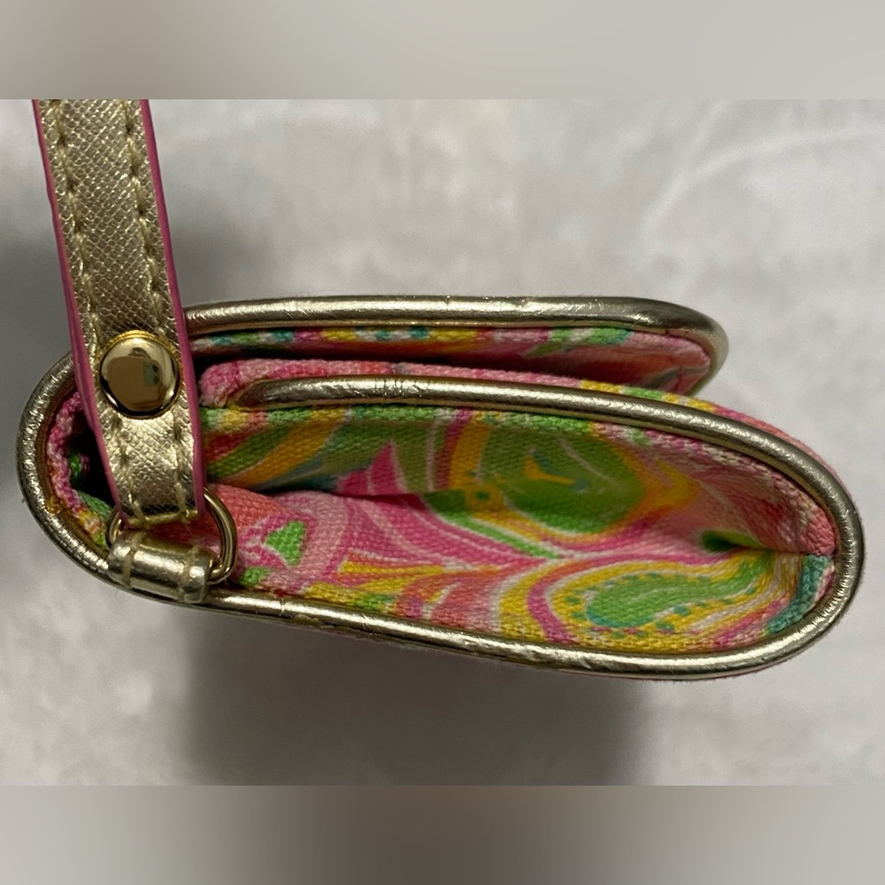 Lilly Pulitzer It's A Keeper Canvas Wristlet Wallet Pink Green Paisley Gold - Picture 5 of 11
